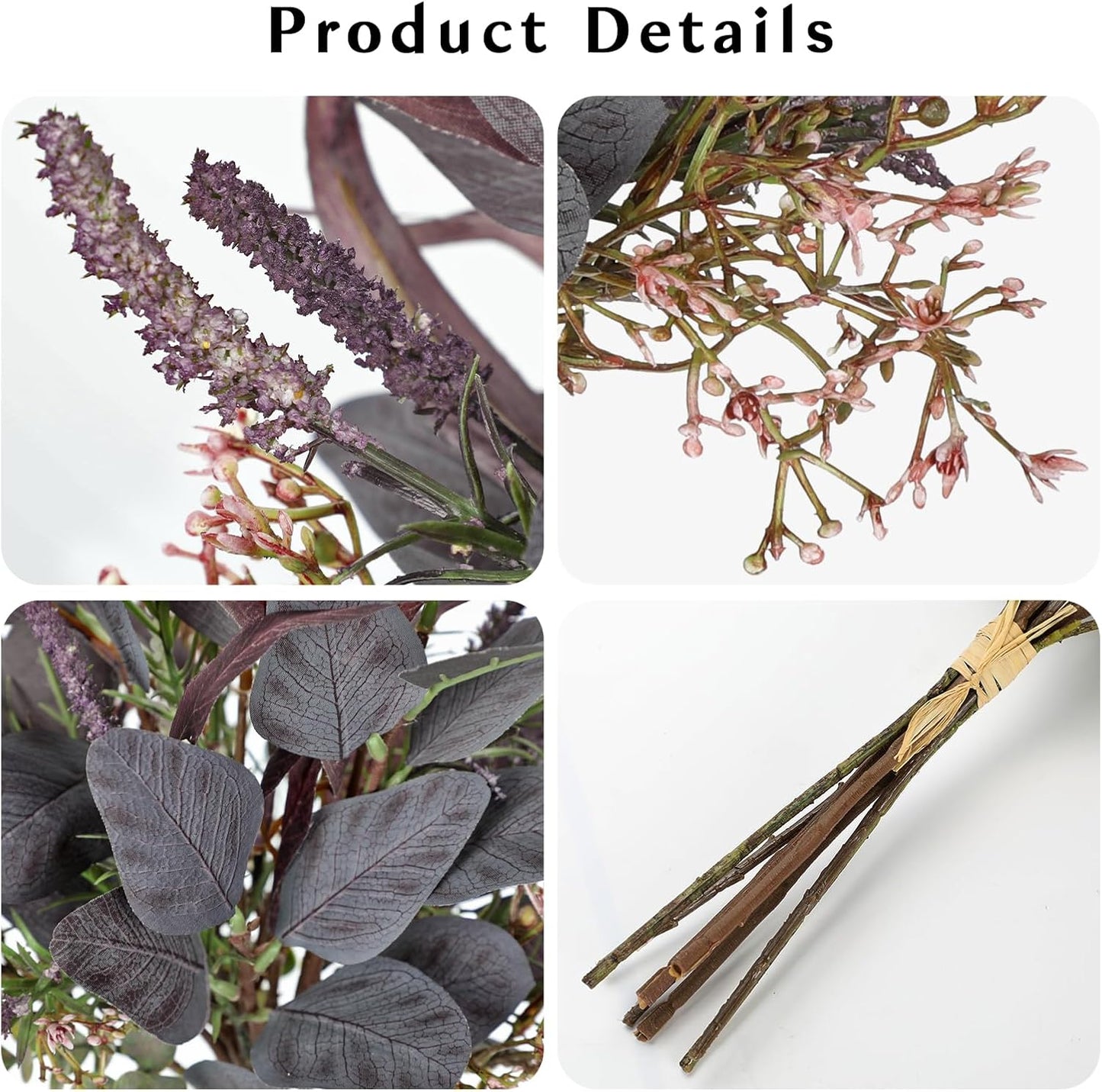 Fall Artificial Eucalyptus Bouquet with Purple Sage Leaves – Autumn Faux Greenery Bush with Raffia Wrap for Farmhouse, Kitchen, Table, and Seasonal Home Décor