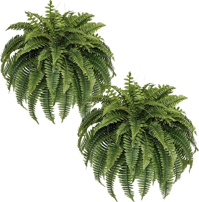 Silky Artificial Boston Fern Bush,48IN Fake Fern Large Hanging Plant That Look Real for Outdoors Home Decor,80Branches (Pack of 2)