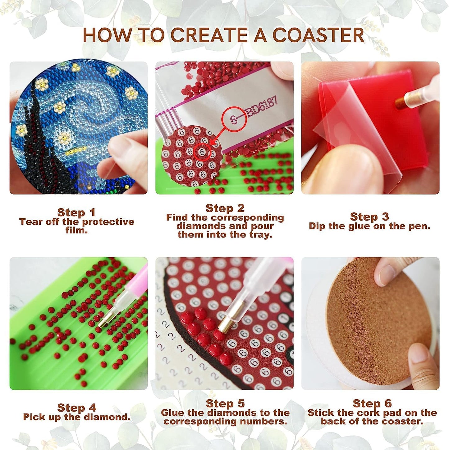 EWJRNSF 6 PCS Small Diamond Art Coasters Kits, Diamond Painting Coasters, Fall Diamond Art Kits for Adults Beginners, Arts and Crafts Item Sets with Holder for Drinks. Landscape