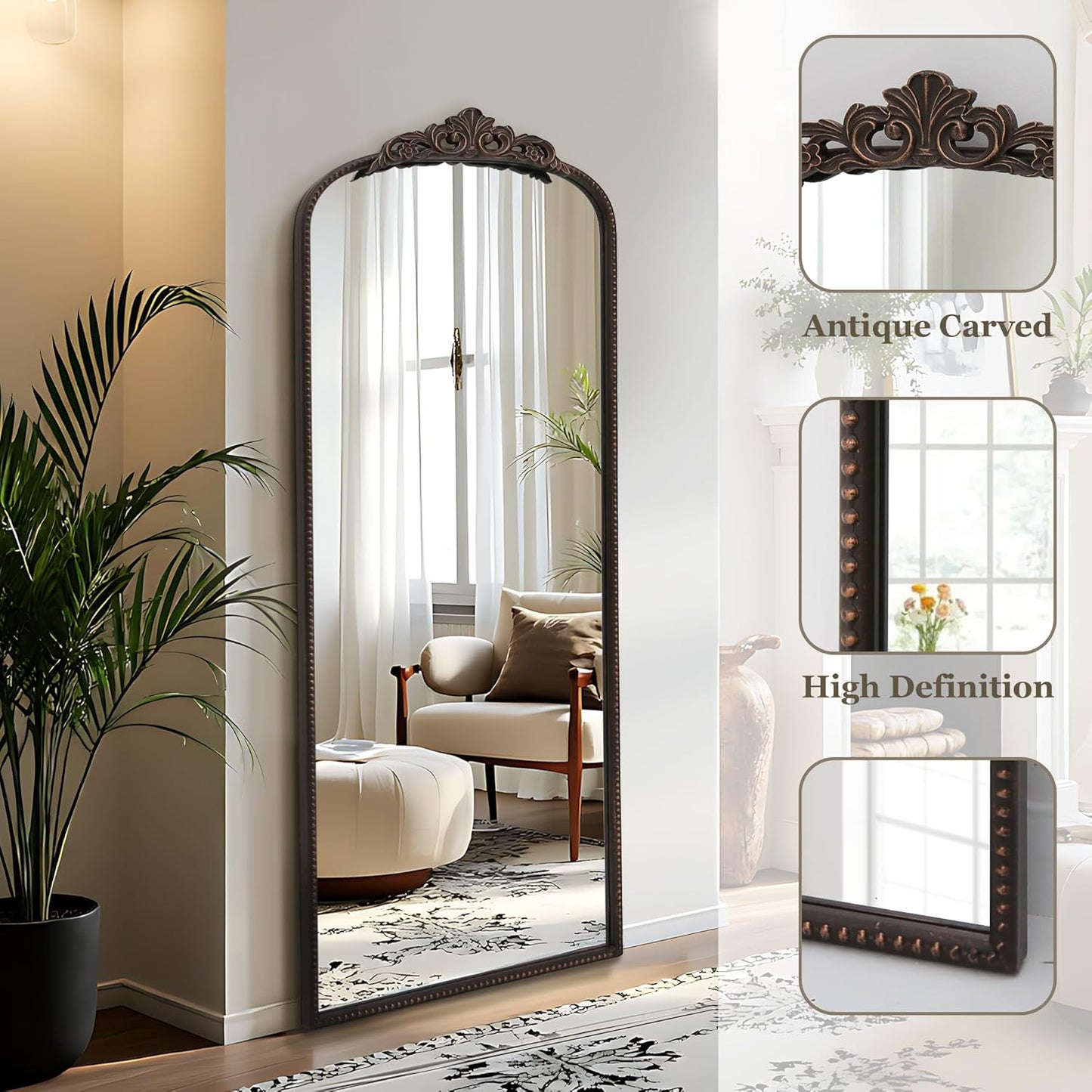 Micasso Bronze Full Length Mirror: 56''x21'' Traditional Ornate Vintage Floor Mirror - Baroque Antique Long Mirrors for Wall/Dressing Room/Bedroom/Entryway/Hallway - Home Decor for Living Room