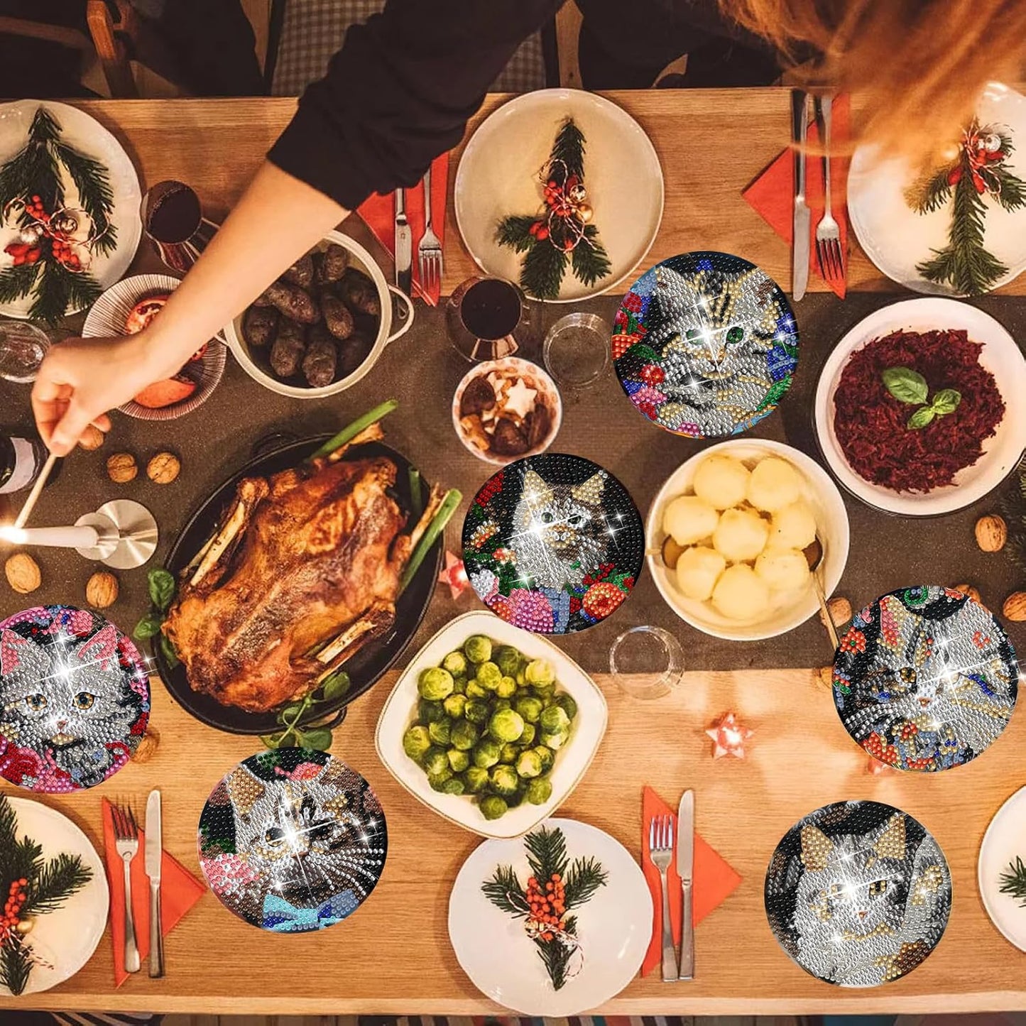 EWJRNSF 6 PCS Diamond Painting Art Coasters Set with Holder - Small Diamond Painting Coasters Kit for Beginners and Adults