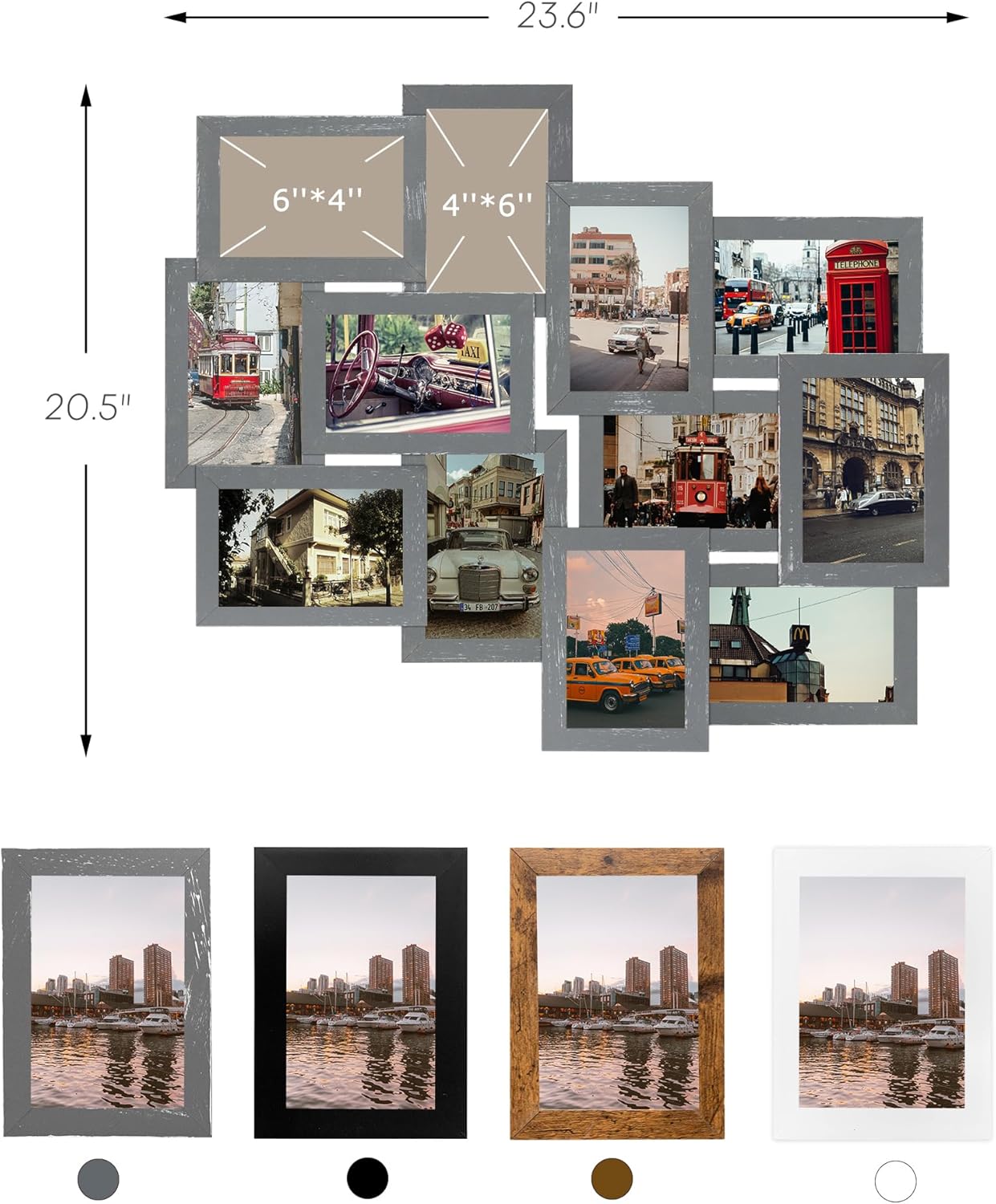 Jerry & Maggie 12 Pack Collage Picture Frame, Photo Frame Wall Decor 4×6 Pictures 12 Opening, Wall Photo Frames for Living Room Decorations, Assembly Required, Ashes