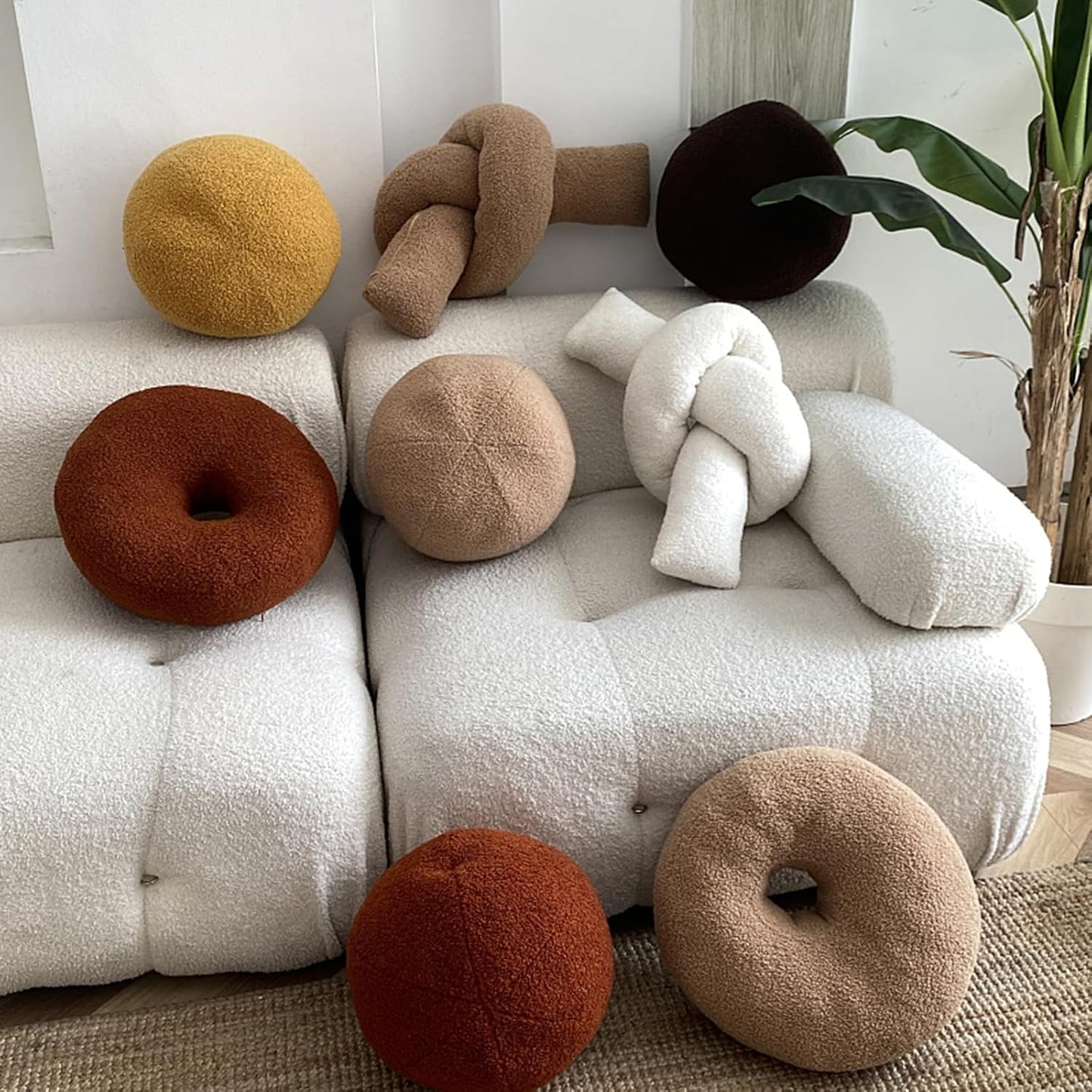 Khaki Donut Shaped Plush Pillow,Cute Soft Waist Rest Cushion,Home Decorative Throw Pillow Used to Add Comfort and Style to A Couch,Sofa,Or Living Room.