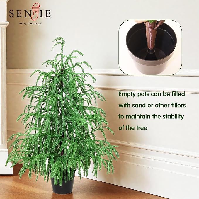 2pcs 24in Artificial Norfolk Pine Tree Tabletop Christmas Tree Decoration Outdoor Indoor Home Decor