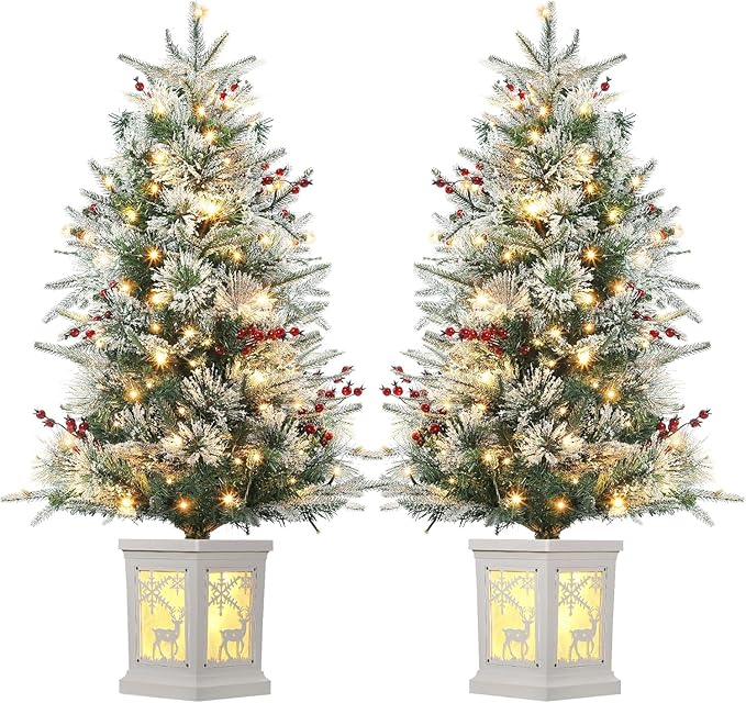 3 Ft Pre-Lit Christmas Tree, Artificial Christmas Trees with Lighting, Xmas Trees with 70 Led Lights, Christmas Decoration for Home, Office, Easy Assembly