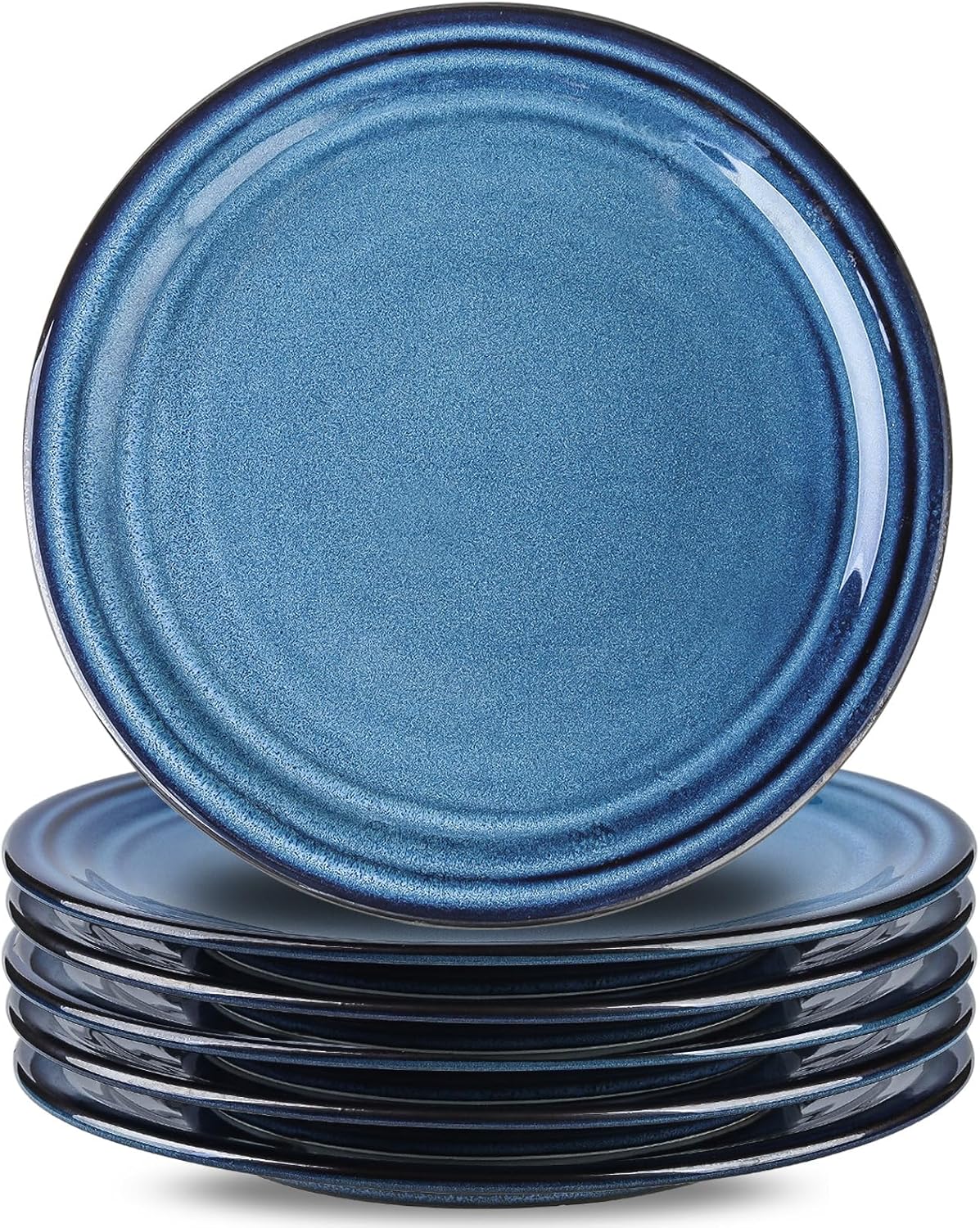 Hasense 10 Inch Dinner Plates Set of 6,Ceramic Large Porcelain Pasta and Salad Plates,Blue Stoneware Plate Set Microwave,Oven,and Dishwasher Safe
