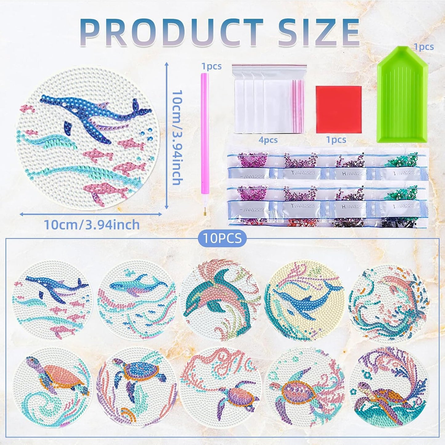 EWJRNSF 10 PCS Diamond Art Coasters Kit, Small Diamond Painting Coasters, Fall Diamond Art Kits for Adults Beginners, Arts and Crafts Supplies Item Sets with Holder Ocean