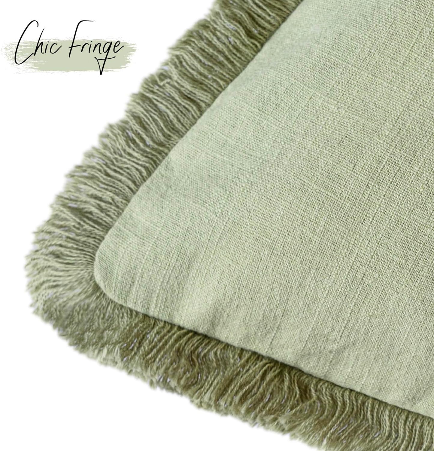 Foindtower Decorative Linen Fringe Throw Pillow Covers Cozy Boho Farmhouse Cushion Cover with Tassels Soft Accent Pillowcase for Chair Sofa Bed Living Room Home Decor, 26×26 Inch, 1PC,Light Sage Green