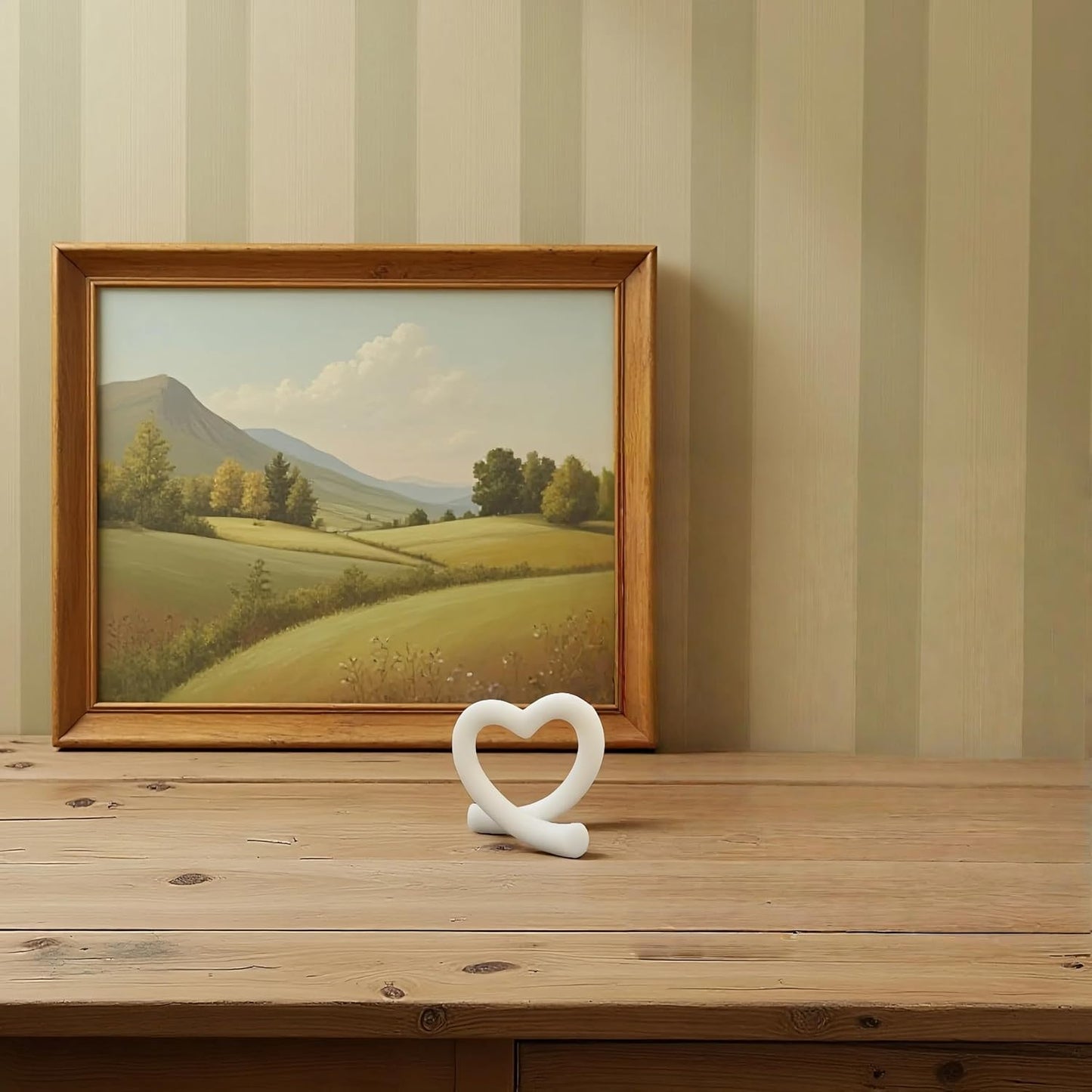 Imitation Marble White Heart Sculpture – Modern Minimalist Love Statue for Romantic Home Decor, Wedding Table Centerpiece for Couples