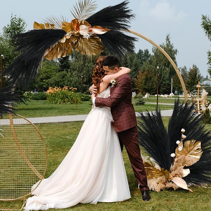 35" Faux Pampas Grass Decor, 8pcs Large Tall Fluffy Artificial Pompous Grass Branches Floral Fake Pompas Grass Bulrush Floor Vase Filler Flower Arrangement for Home Wedding Boho Decor Black