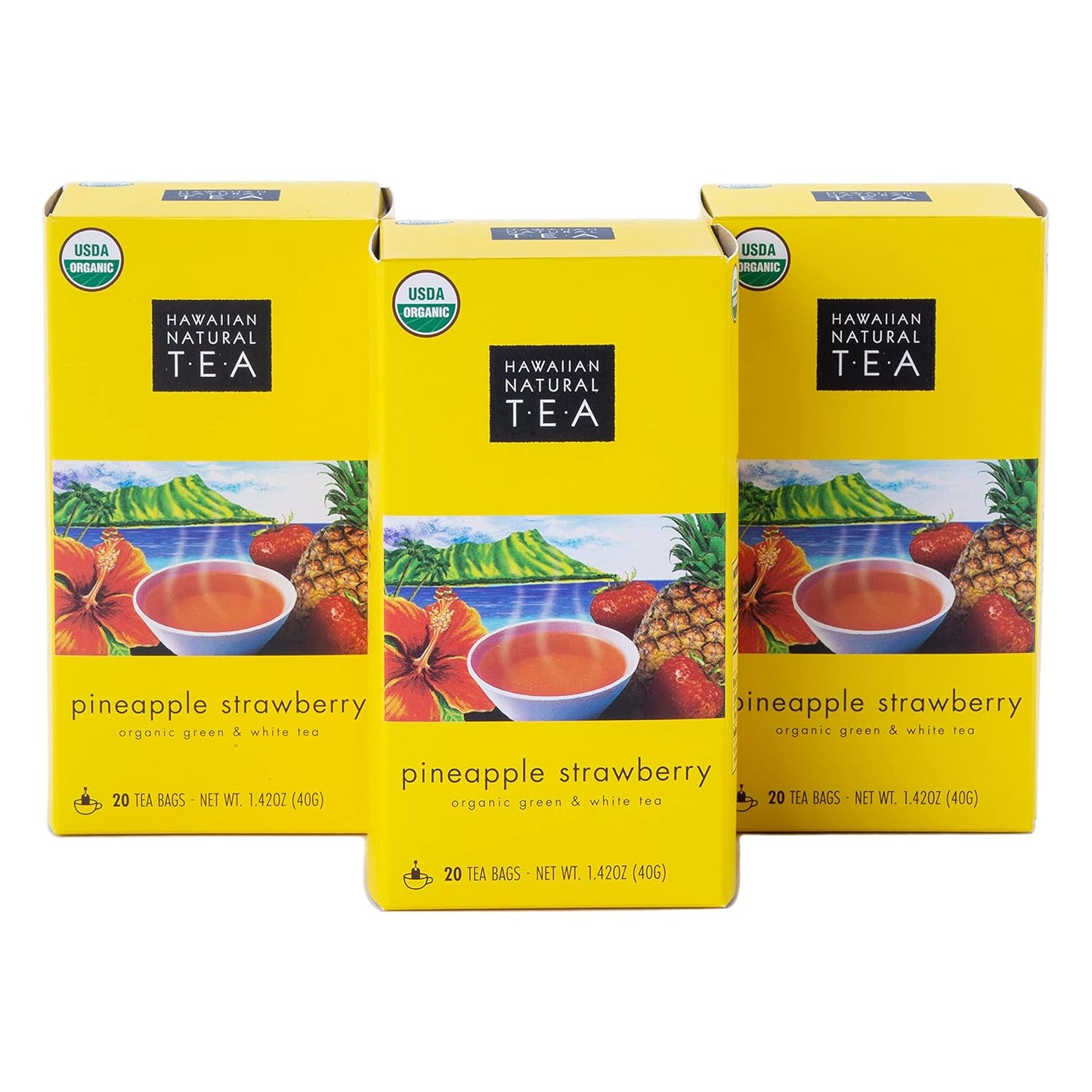 Hawaiian Natural Tea Pineapple Strawberry Flavored Organic Tea - Tropical Fruit Green Tea Blend with White Tea - Perfect Daily Cup & Gift for Tea Lovers - 60 Tea Bags