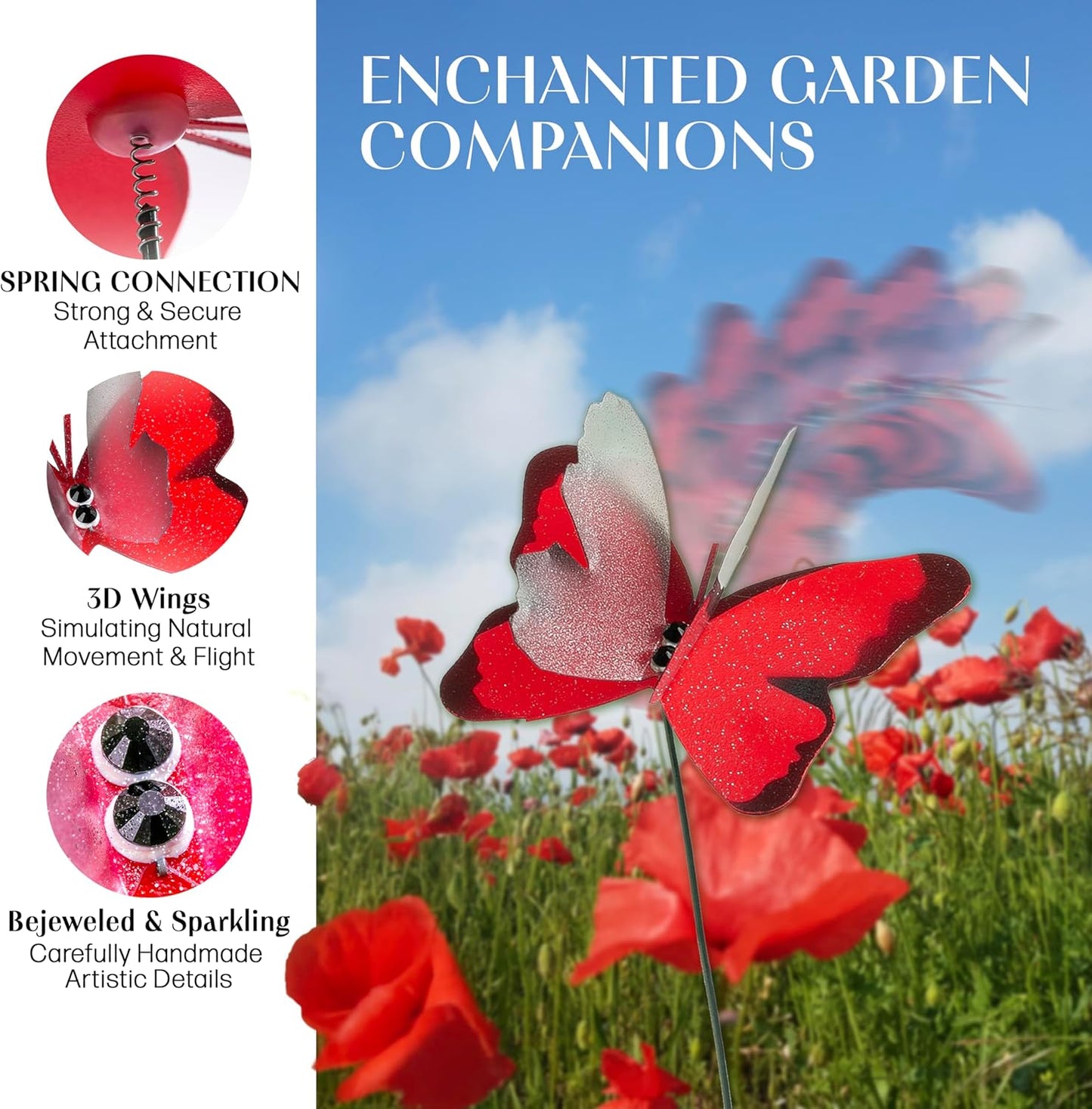 Handmade Butterfly Garden Stakes – Set of 7 Red Decorative Butterflies Idea for Garden & Nature Lovers – Outdoor & Indoor Garden Decor – Air Aquarium Handmade by Kushner