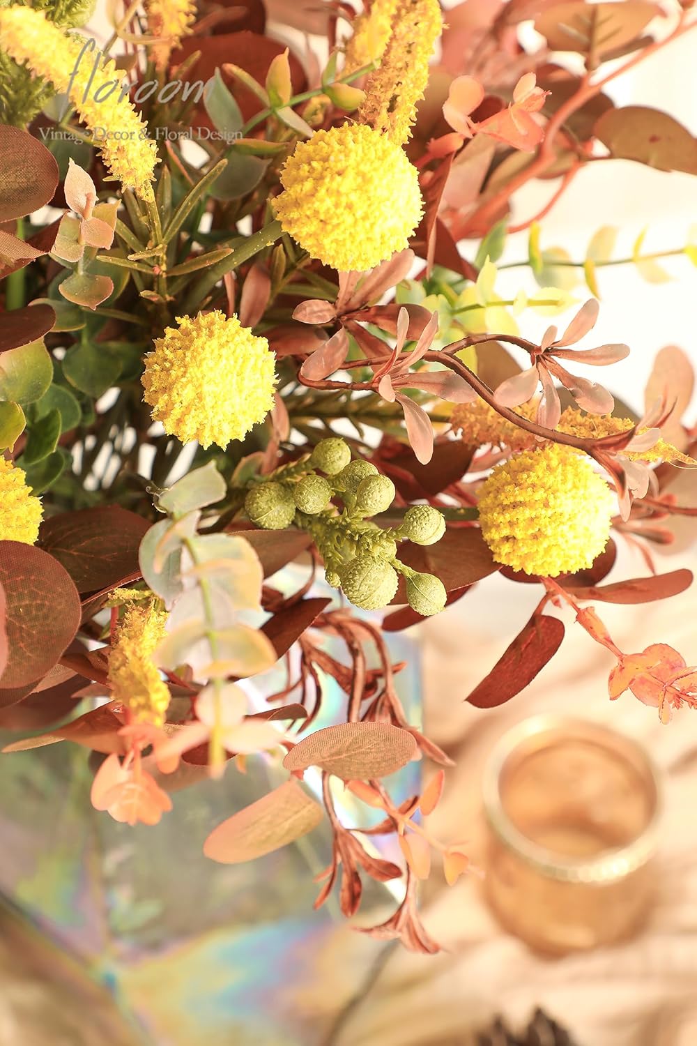 Floroom Artificial Greenery Stems Box Set, 62pcs with 7 Kinds of Faux Greenery Flowers Picks for DIY Bridal Bouquets Wedding Floral Arrangement Table Centerpieces, Terracotta & Amber