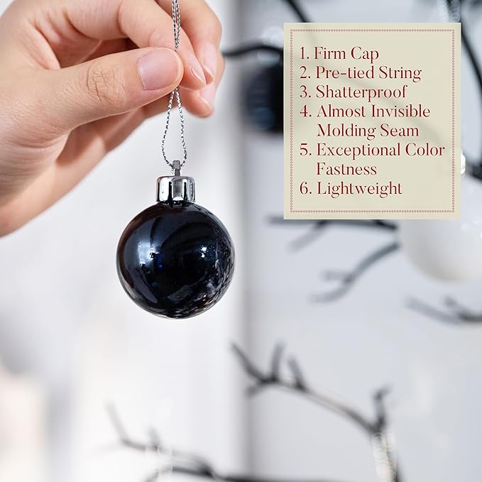 Valery Madelyn 1.57 Inches Small Christmas Tree Decorations Ornament Set for Fall Halloween, 24ct Black White Gold Shatterproof Hanging Ball Ornaments Holiday Party Decor