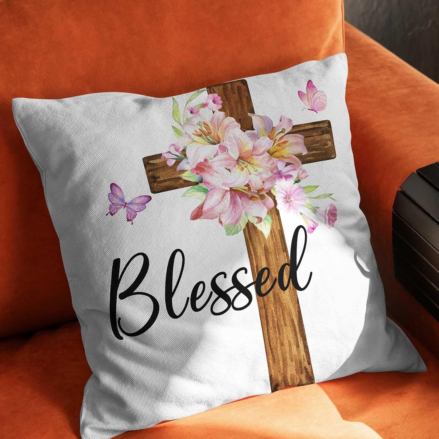 Lily Blessed Spring Throw Pillow Cover，Religious Pillow Covers Farmhouse Decorative Cushion Case Sofa Pillow Case 18x18 Inch