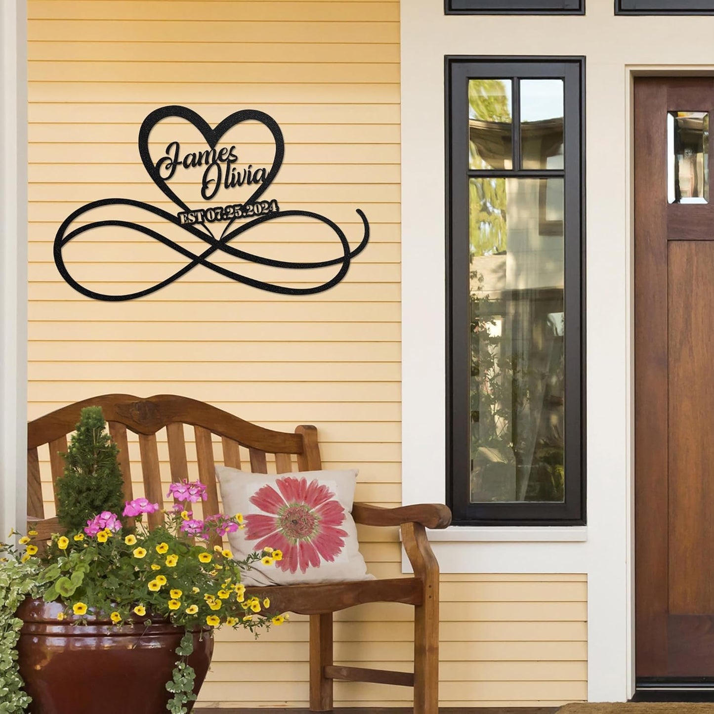 LULLBABYMALL Personalized Love Metal Sign - Customized Names and Date Wall Art, Infinity Metal Signs for New Home, Wedding, Couple, Christmas