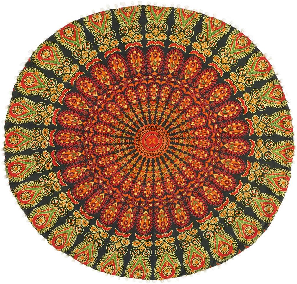 Eyes of India - Mandala Floor Pillow Cover Meditation Cushion Seating Throw Hippie Round Colorful Decorative Bohemian Indian Pouf Ottoman Handmade Cover ONLY (A1 Green, 32" x 32")