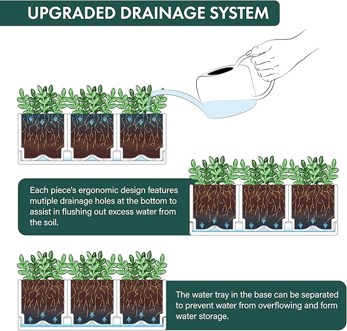 D'vine Dev Herb Garden Planter Set, Plastic Plant Pots with Drainage and Saucer, Indoor Succulent Cactus Vegetable Pot for Windowsill, Garden Balcony, White, Set of 2, 76-V-A-2