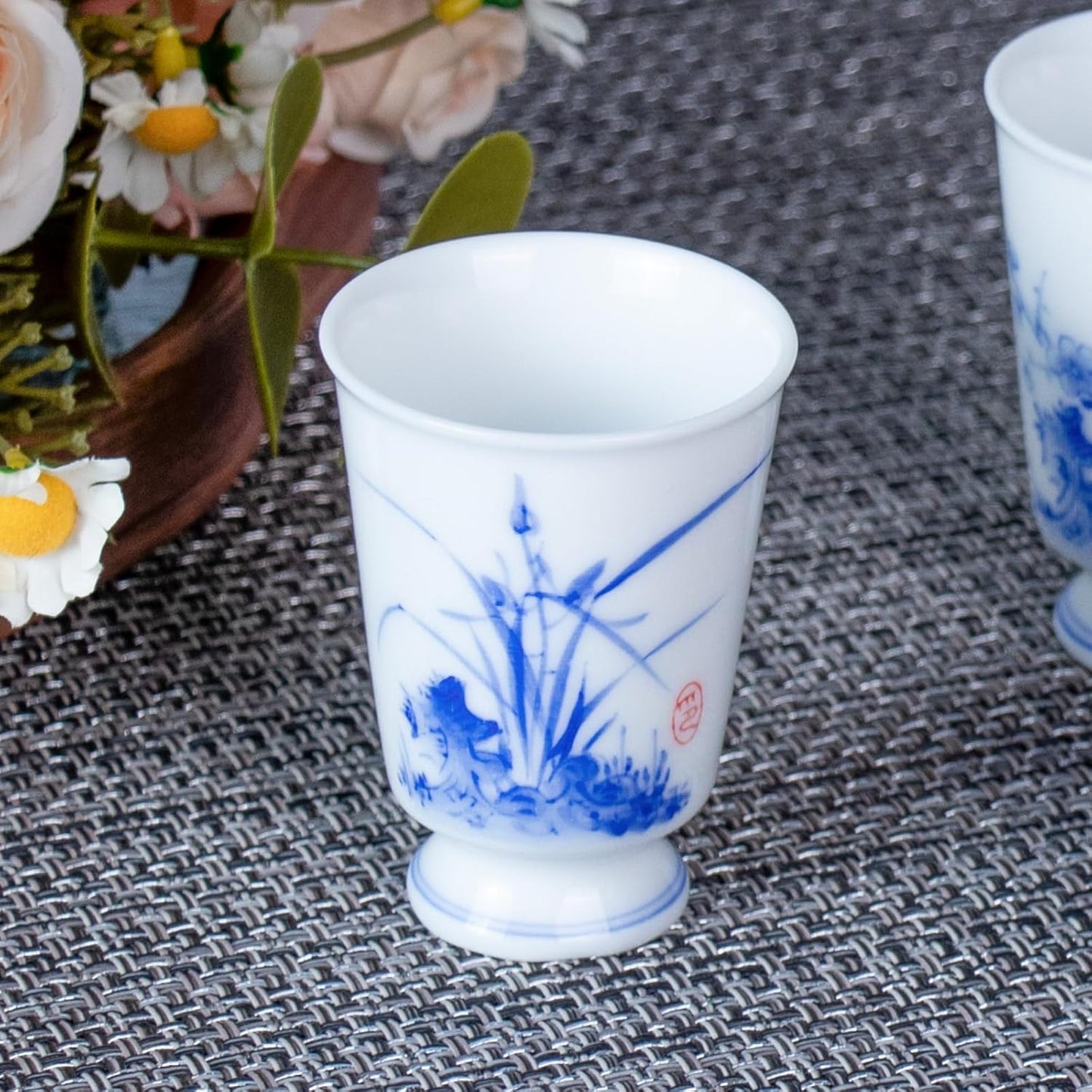 KAMMAK Ceramic Tea Cups Small, Cute Vintage Coffee Cup Set of 2, Porcelain Teacups Espresso Mug, 1.5oz Hand Painted Chinese Afternoon Tea Party Mugs, Birthday Gift for Women Men, High Stone