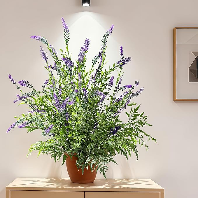2 Pack Artificial Lavender Plants in Pots Artificial Potted Plants Fake Flower Plant Real Touch Silk Faux Plants Greenery for Indoor Porch Patio Greenery Farmhouse Garden Office Decor (Type 4)
