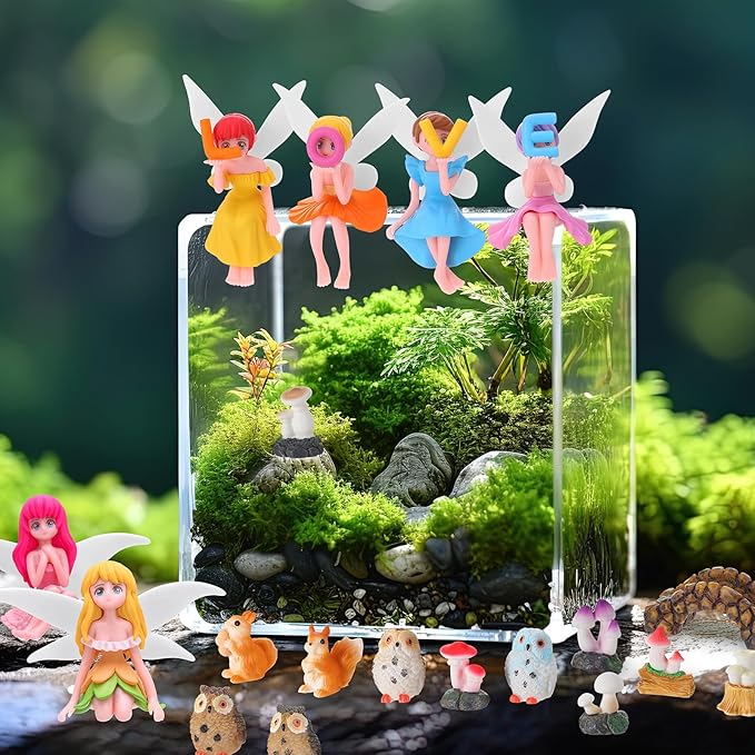 33 Pcs Fairy Garden Accessories Miniatures Garden Kit with Resin Fairies, Mushroom House & Bridge Miniature Accessories for Terrarium, Dollhouse & Outdoor Decor