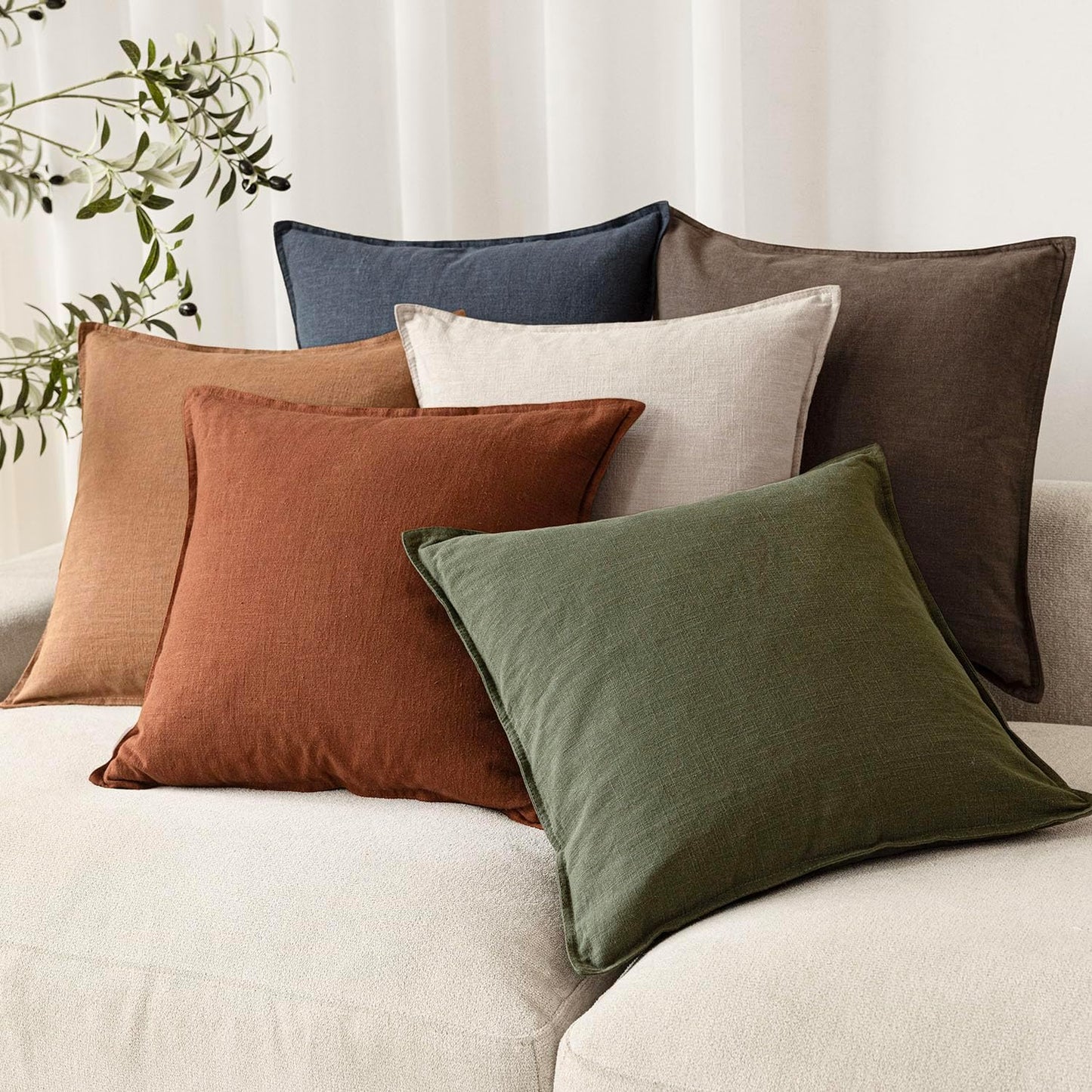 Foindtower Pack of 2, Decorative Linen Soild Throw Pillow Covers Accent Lumbar Cushion Case Boho Farmhouse Pillowcase for Chair Couch Sofa Bedroom Living Room Home Decor 12 x 20 Inch Fall Rust Orange