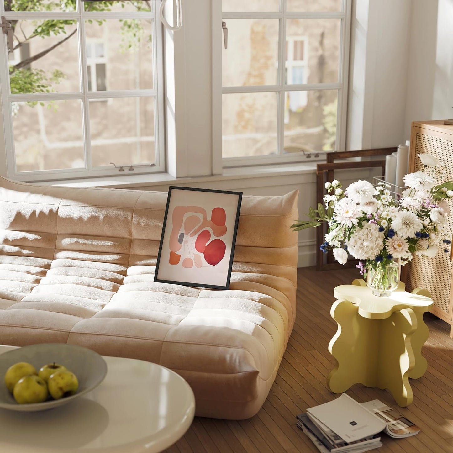 HAUS AND HUES Colorful Abstract Wall Art - Minimalist Retro Picture for Living Room Decor, Red and Pink Modern Wall Art Painting (Pink Abstract Shapes, Unframed, 12x16)