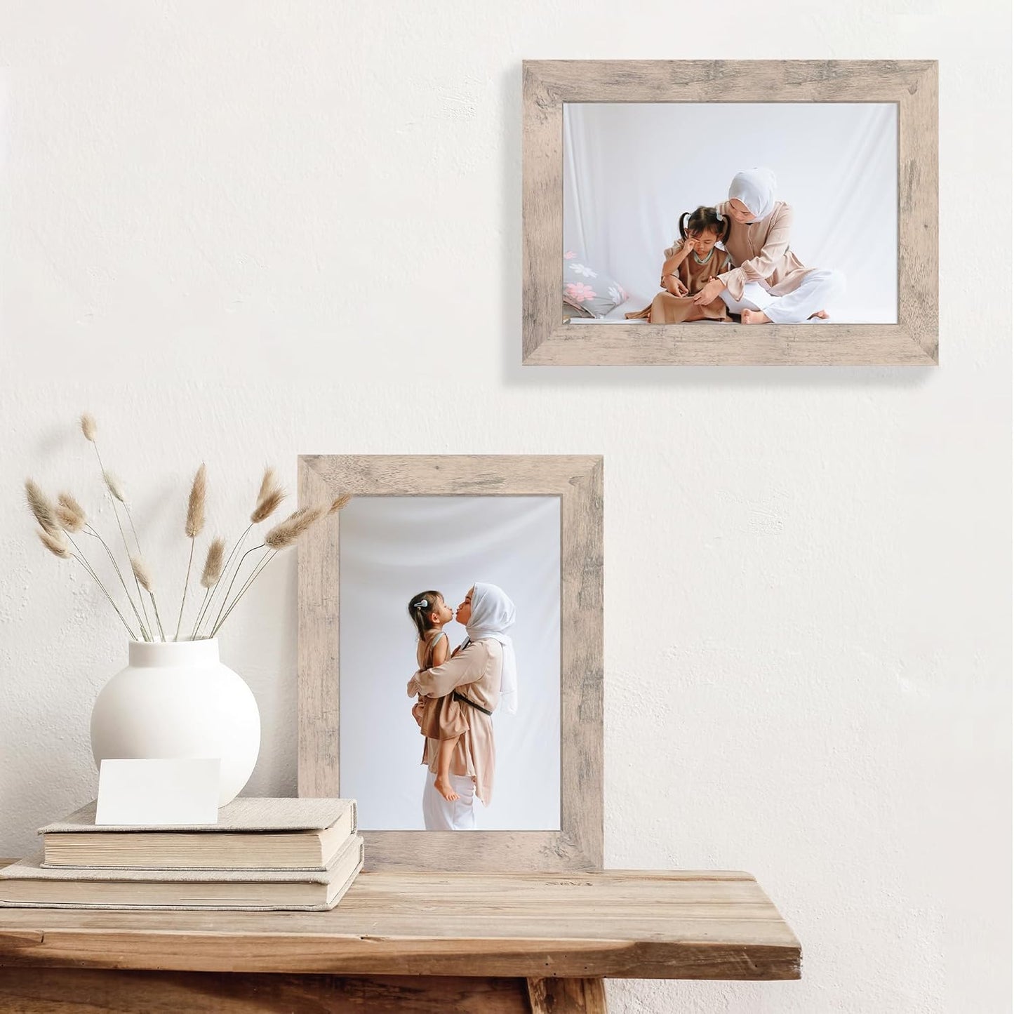 iRahmen 6x9 Picture Frame Set of 4, Smoke Gray Frame with High Definition Glass, 6 x 9 Wood Rustic Photo Frames for Horizontal or Vertical Tabletop and Wall Mounting