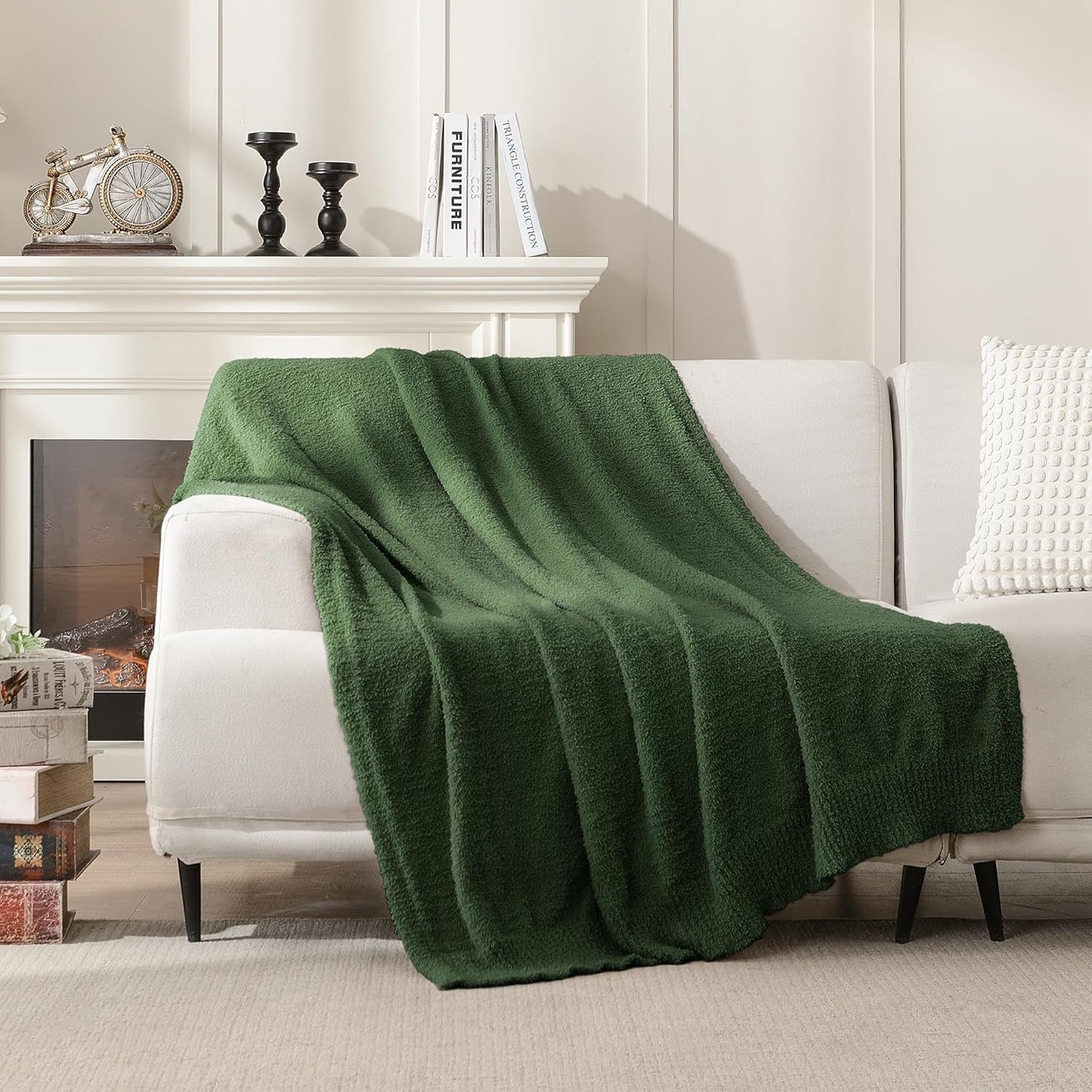 JOOJA Knit Throw Blanket Super Soft Warm Blanket for Couch Lightweight Fluffy Blanket for Bed Sofa 60x80 Inches Dark Green