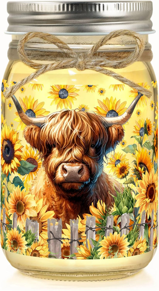 Highland Cow Gifts Highland Cow Decor Themed Gifts for Cows Lovers Birthday Christmas Gifts for Women Friend Mason Jar Night Light