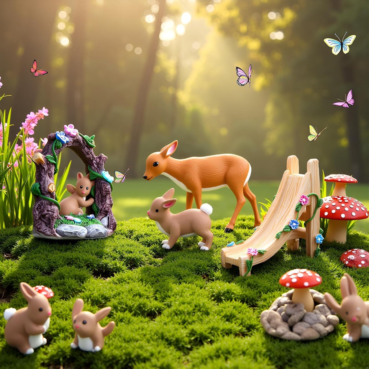 Kai Dream Miniature Fairy Garden Accessories Set, 2 Piece Resin Decorative Landscape Kit with Arch and Slide, Floral Garden Ornaments