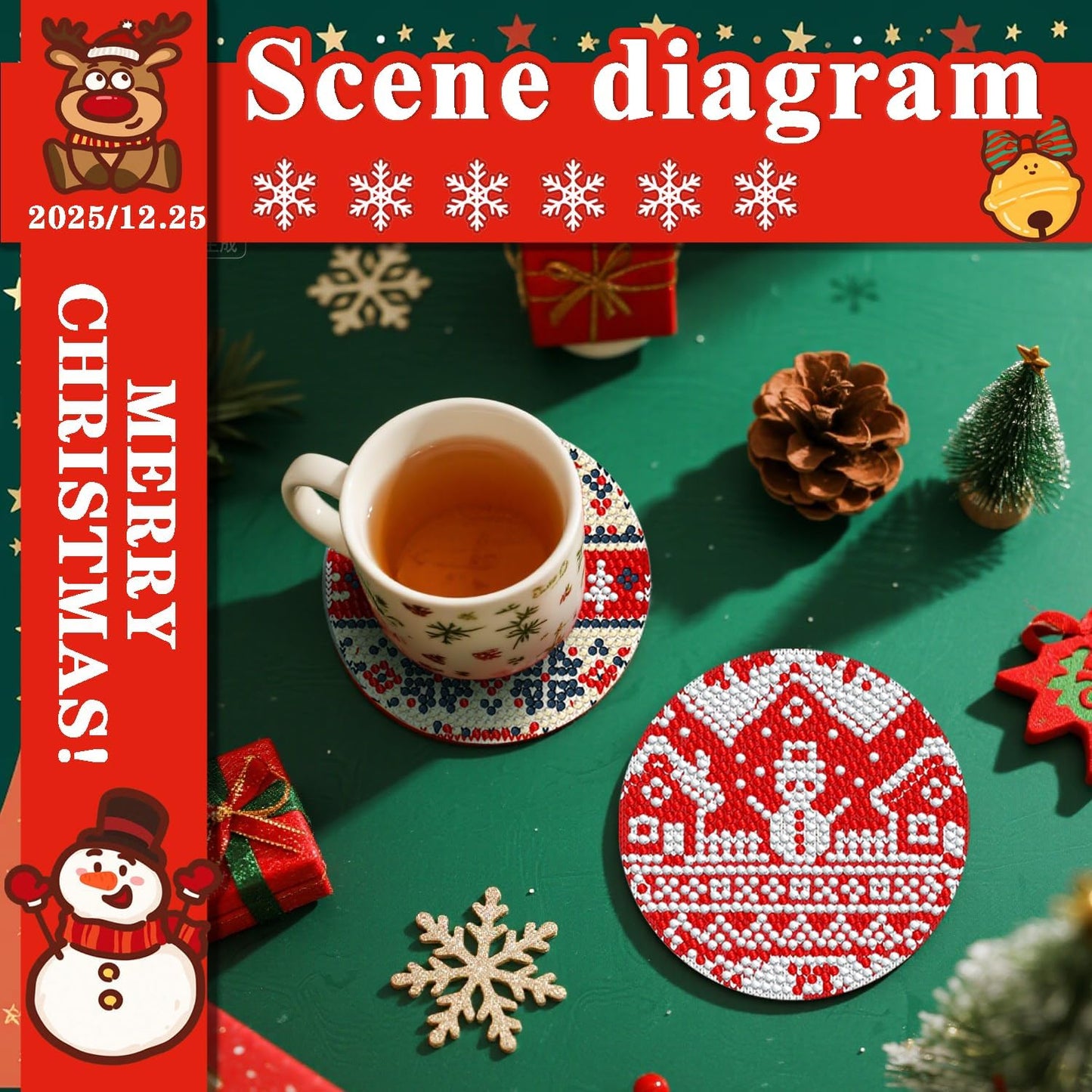 DOTSOPS Christmas Diamond Art Coasters with Holder 6 Pcs Diamond Painting Kits for Adults Beginners Diamond Craft Gem Art Dots Halloween Birthday