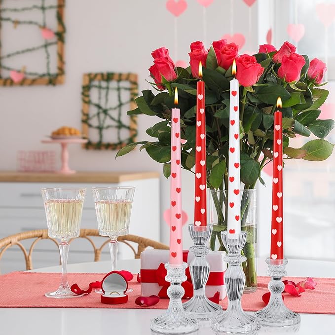 6 Pcs Taper Candles 10 Inch Candle Sticks for Bachelorette Bridal Wedding Party Baby Shower Table Cake Decor(Heart,10 Inch,Pink Red White)