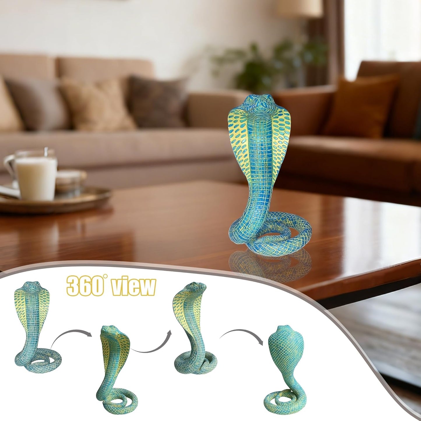 King Cobra Snake Statue Realistic Snake Resin Figurine Handcrafted, Indoor/Outdoor Animal Ornaments for Home Office Garden Yard Decor, Unique Gift for Collectors, Blue