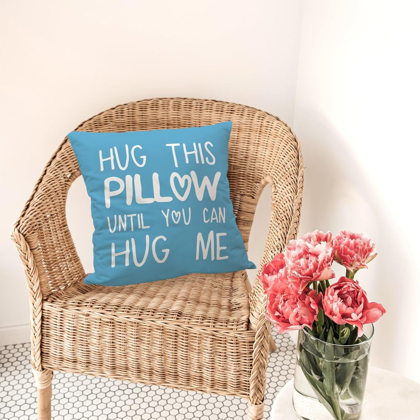 Hug This Pillow Until You Can Hug Me Throw Pillow Covers Decor for Bedroom, 18'' x 18'' Pillow case, Boyfriend Girlfriend Birthday Gifts,Long Distance Relationships Gifts,Valentine's Day Gifts (blue)