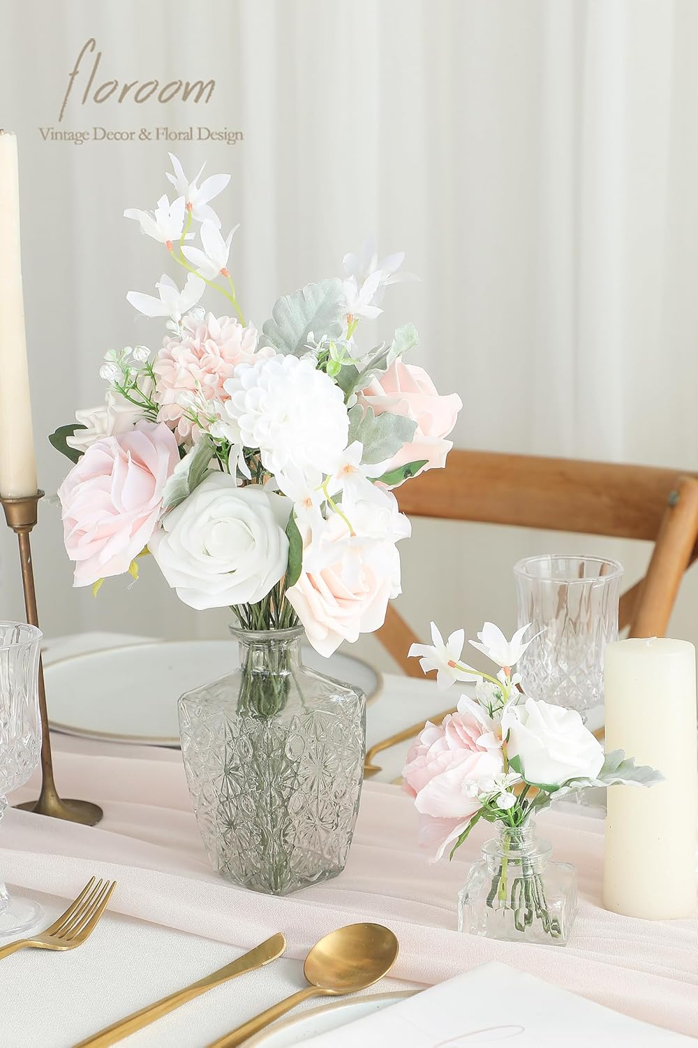 Floroom Artificial Greenery Stems Box Set, 97pcs with 6 Kinds of Faux Greenery Flowers Picks for DIY Bridal Bouquets Wedding Floral Arrangement Table Centerpieces, Sage Green & White