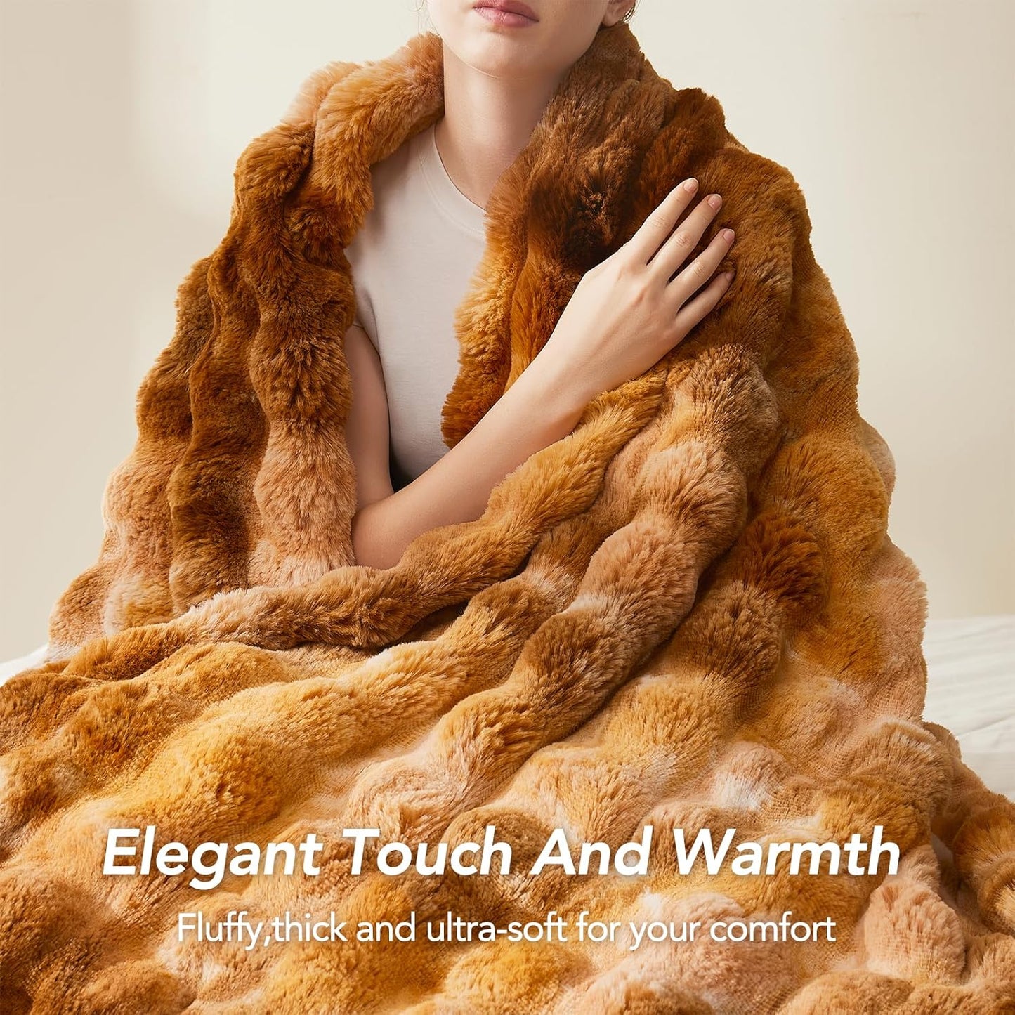 L'AGRATY Faux Fur Throw Blanket: 50" x 60" Luxury Soft Fluffy Thick Rabbit Fur Blankets for Couch Bed Sofa - Cozy Plush Bubble Blankets for Home Decor: Warm Flannel Fleece Decorative Blanket