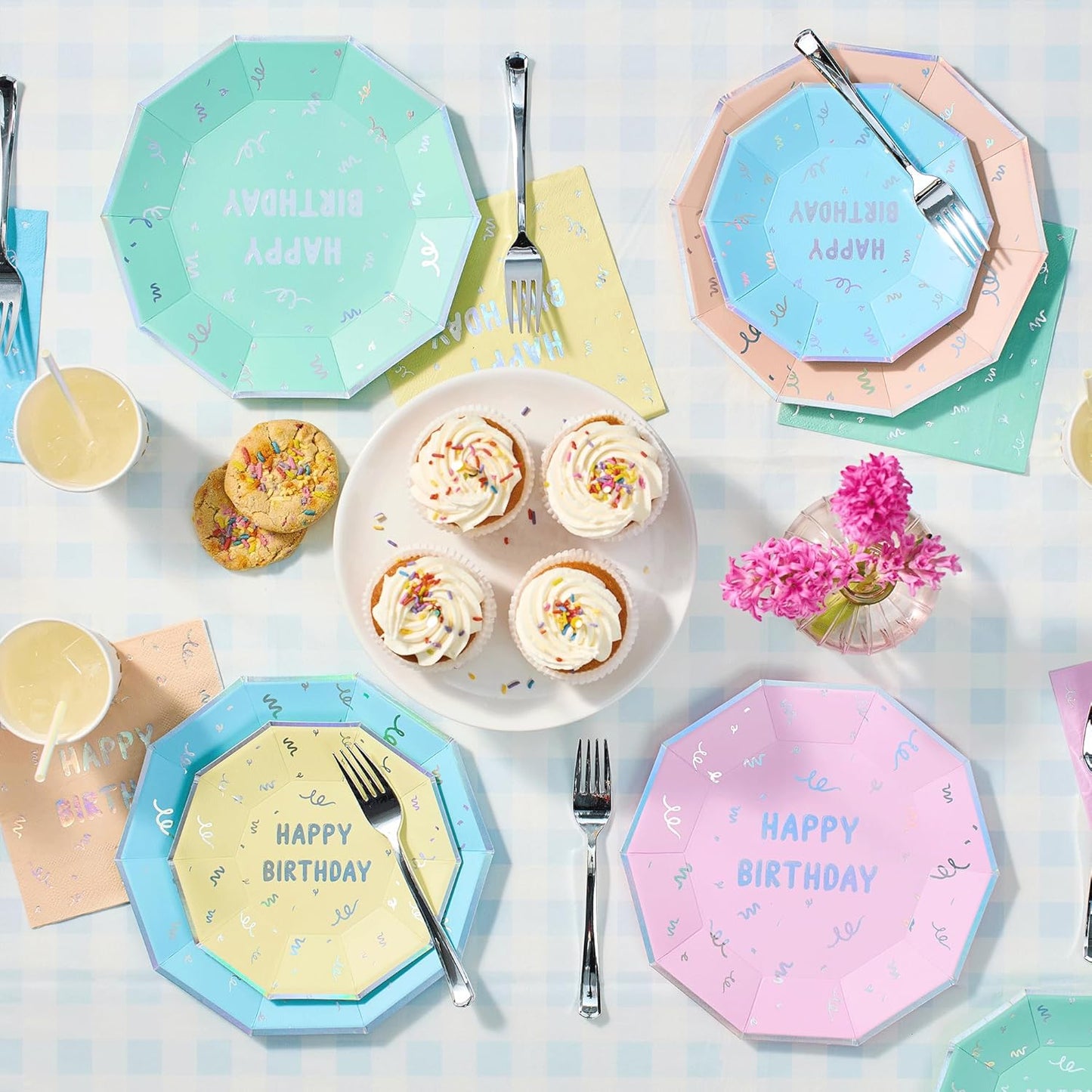 Coterie Happy Birthday Small Plates - 7.25” Disposable Party Plates (10-Pack) | Stylish Paper Plates for Cake, Desserts & Appetizers | Birthday Party Supplies for Kids & Adults