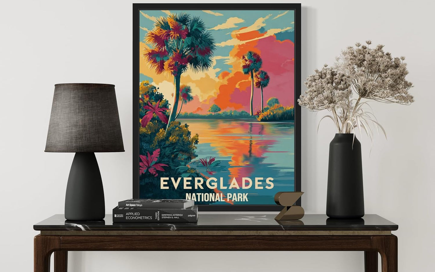 Everglades National Park Art Print Poster, Vintage Retro Pop Art Travel Wall Art Bedroom Bathroom Living Room Decor 185 (Everglades, 16 x 20 inches, Black Frame)