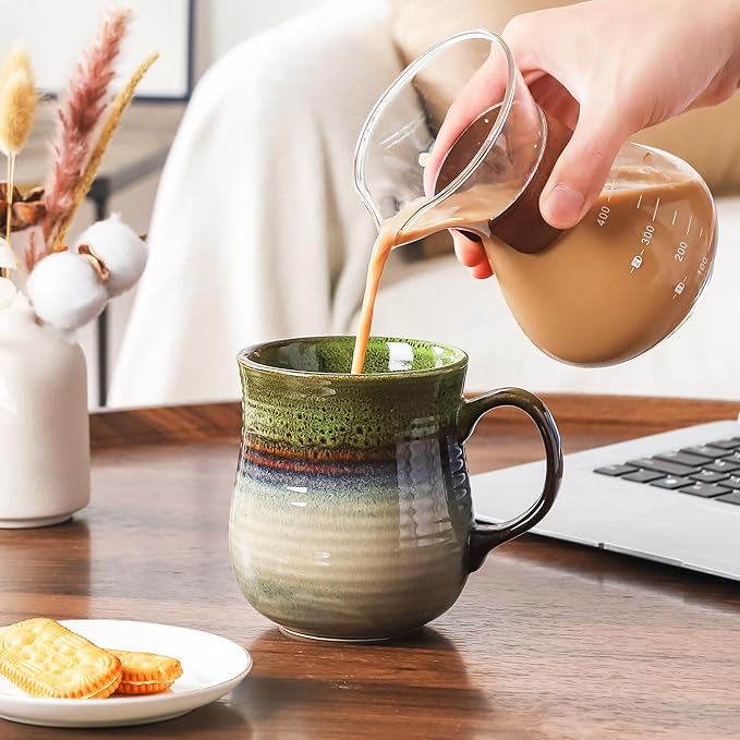 21 oz Large Ceramic Coffee Mugs, Pottery Mug Handmade, Ceramic Tea Cups with Handle for Office and Home, Dishwasher and Microwave Safe (Light Green)