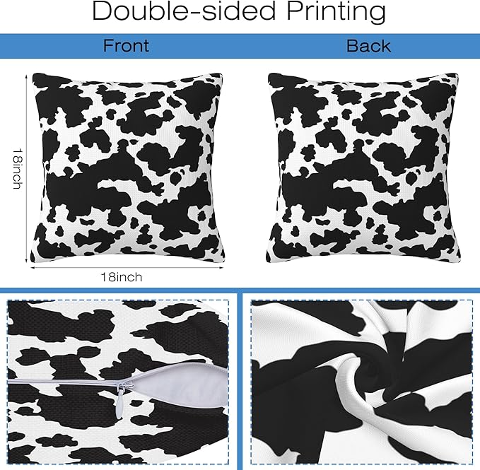 Cow Skin Throw Pillow Covers Set of 2 Black and White Spot Pillow Covers 18x18 Inch Modern Farmhouse Home Decorative Pillow Cases Cushion Cover for Sofa Living Room Office