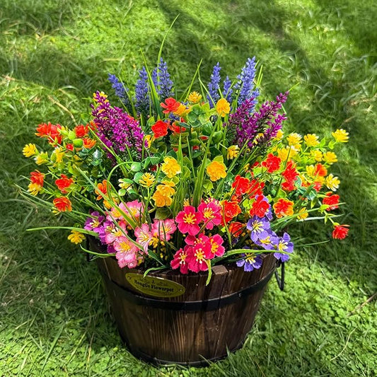 16 Bundles Artificial Flowers for Outdoor,No Fade UV Resistant Fake Flowers,Faux Plants for Outside Hanging Planters,Artificial Plants for Indoor Porch Garden Home Wedding Farmhouse Decor