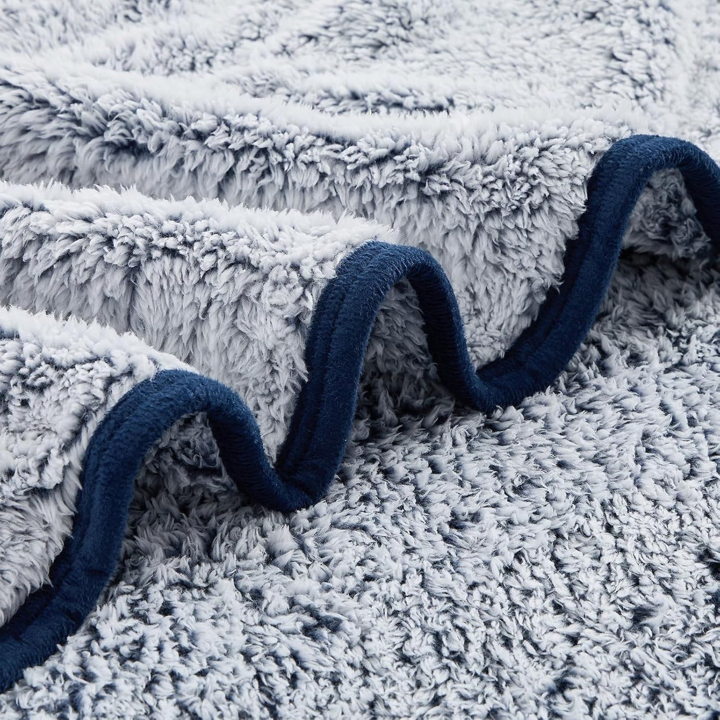 EMME Soft Sherpa Throw Blanket Fleece Reversible Plush Fluffy Blanket, Light Weight Warm Decorative Boho Blanket Cover for Sofa, Couch, Bedroom,Travel(Plush Navy,50"x60")