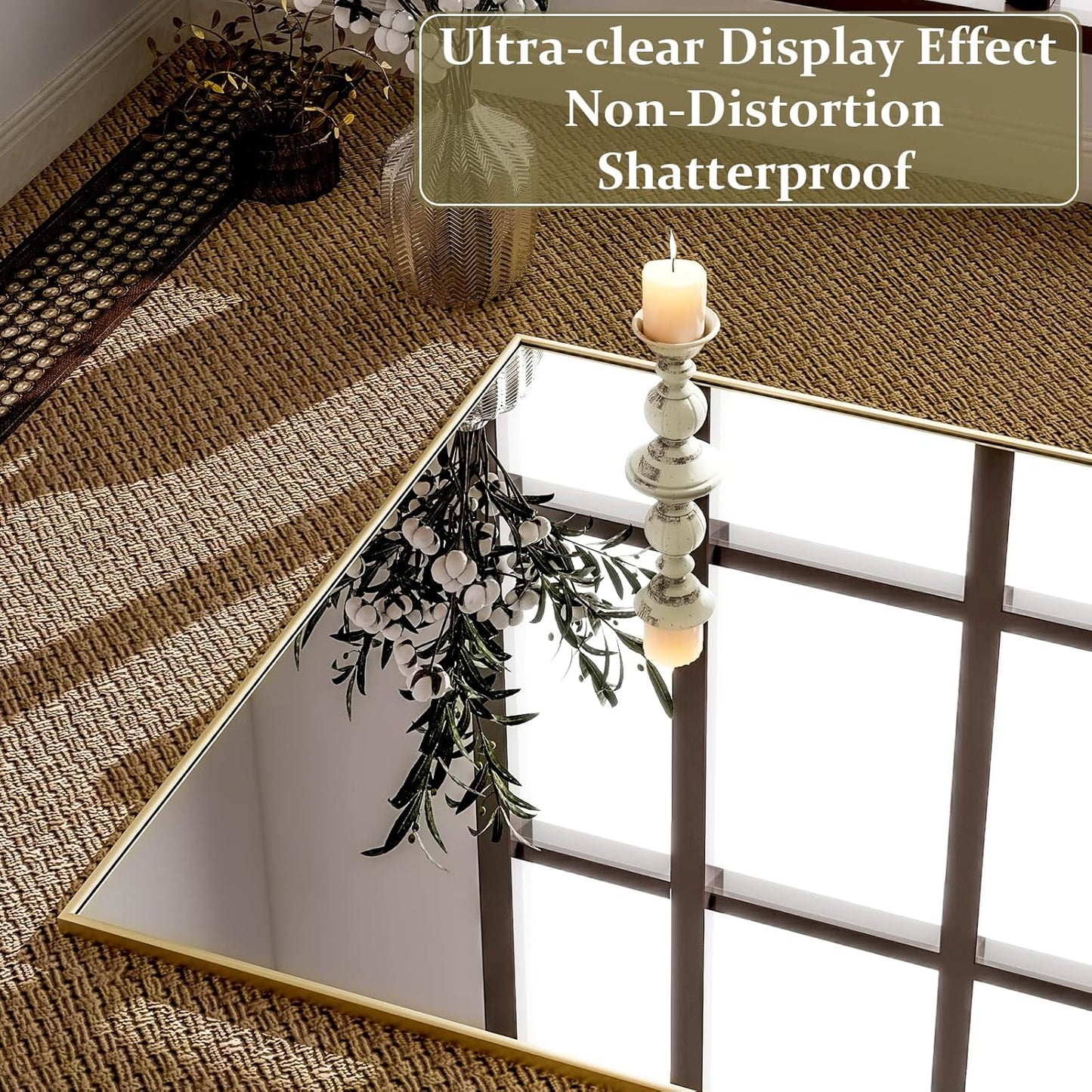 GLSLAND 71"x31" Full Length Mirror Extra Large Hanging or Leaning Rectangle Mirror Aluminum Alloy Thin Frame Bedroom Floor Dressing,Gold