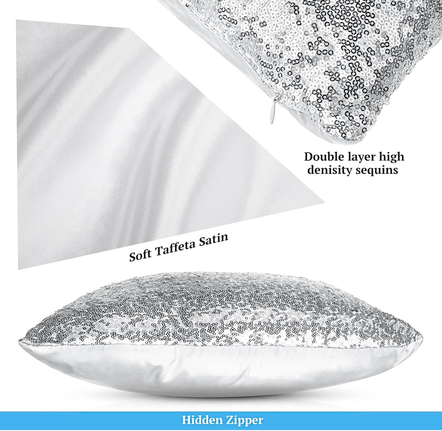 Irenare 4 Pcs Sequin and Fluffy Pillow Covers Winter Throw Pillow Cases Soft Cushion Cover for Couch Bed Sofa Xmas Day(18 x 18 Inch,White, Silver)