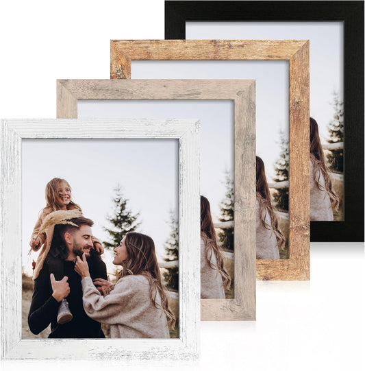 iRahmen 8x10 Picture Frame Set of 4 with High Definition Real Glass, Mixed Color Wood Photo Frames for Desktop Display and Wall Mounting