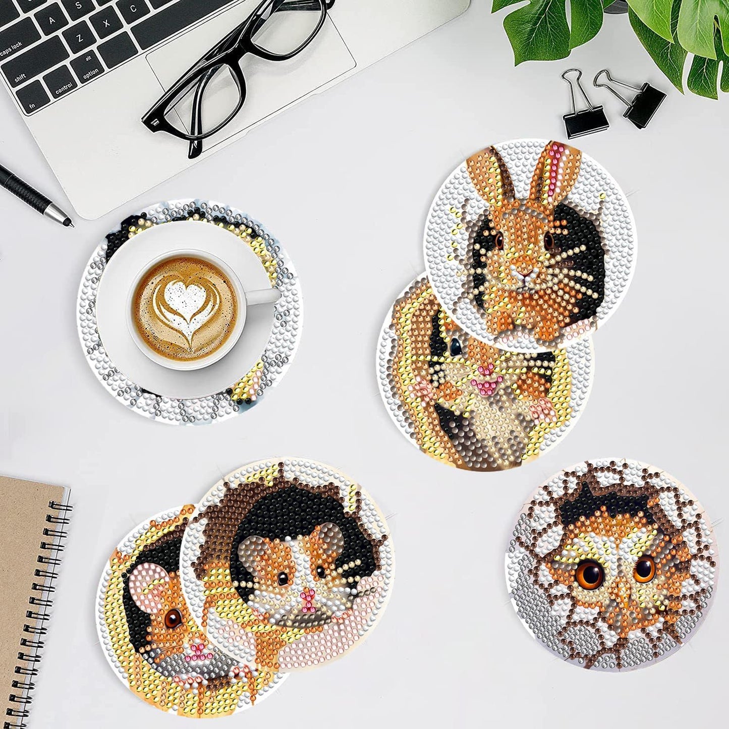 DOTSOPS 8 Pcs Animal Diamond Art Coasters with Holder Diamond Painting Coasters Kits for Adults Beginners Diamond Craft for Christmas Birthday
