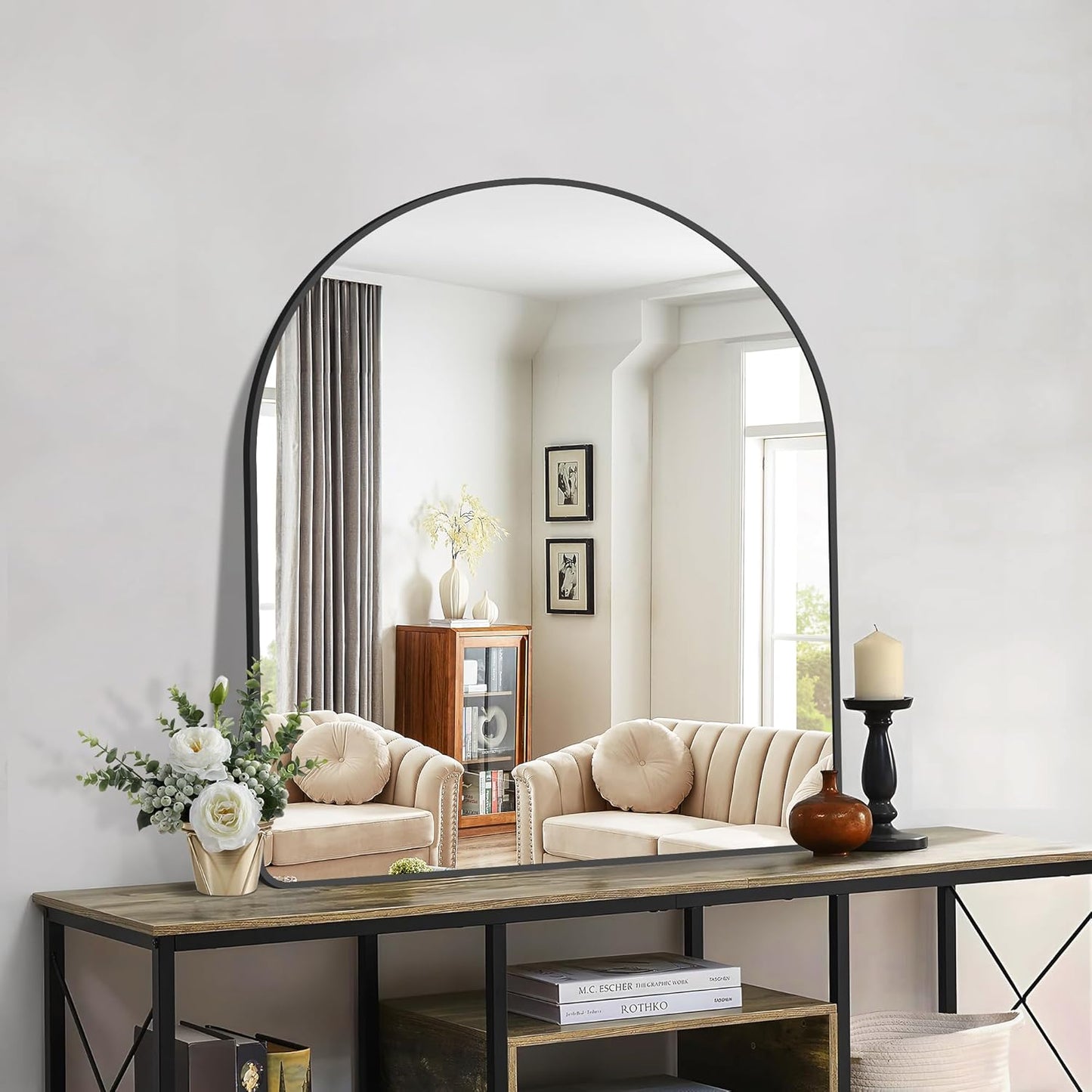 FORBATH Arched Mirror 36x40 Inch, Black Arched Mirror Wall Mounted Modern Black Aluminum Frame Decor Large for Dresser Bedroom Living Room Entryway, Hanging or Leaning Against Wall