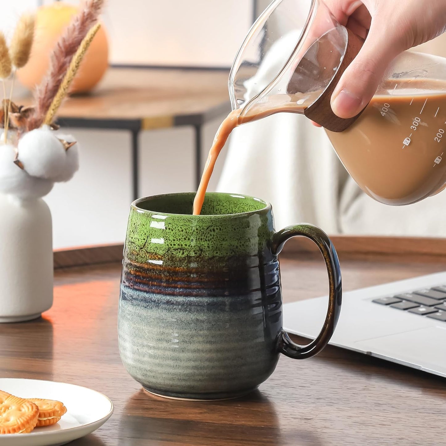 Large Coffee Mugs, Extra Large Ceramic Coffee Mug, 23 oz Handmade Pottery Mug, Big Tea Cups with Handle for Office and Home, Dishwasher and Microwave Safe (Light Green)