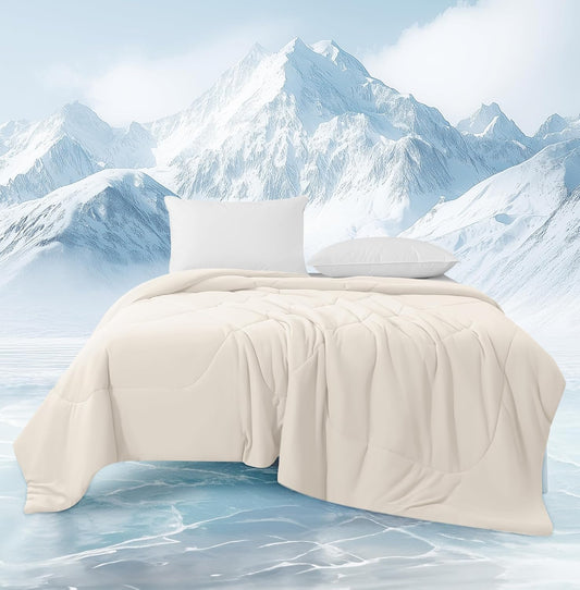 MASVIS Cooling Comforter Twin Size - Beige Lightweight Summer Cooling Blanket for Hot Sleepers Night Sweats, Double-Sided Cool Touch Soft Breathable Comforters, Q-Max 0.4 Cold Tech Ice Blanket 68"x90"
